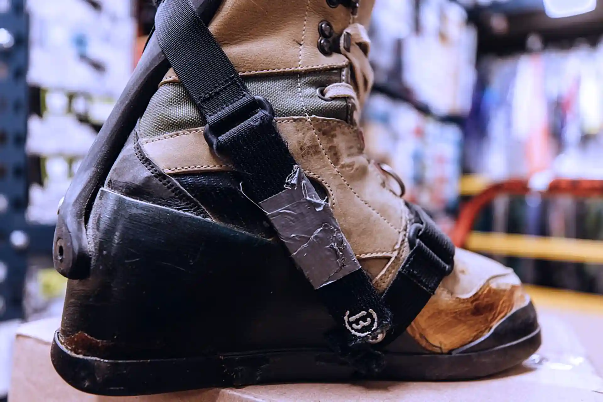 photo of the original burton snowboard binding idea